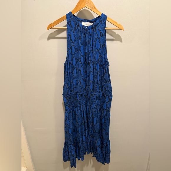 A.L.C. Blue & Black Silk Snake Print Asymmetrical Hem Dress NWT Size 10 - Picture 3 of 6